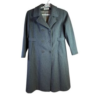 Vintage Loring Women's Gray Double Breasted Wool Blend Overcoat Made in USA Sz M